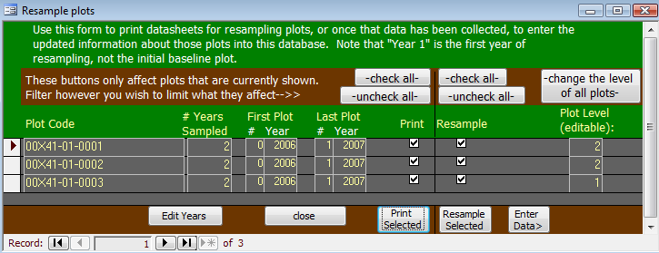 [screenshot of the resample plots form]